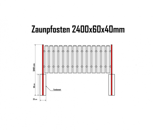 1 Pfosten 2400x60x40mm für Zaunelement MODERN