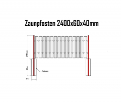 Zwischenpfosten -Set- 2400x60x40mm für Zaunelement MODERN
